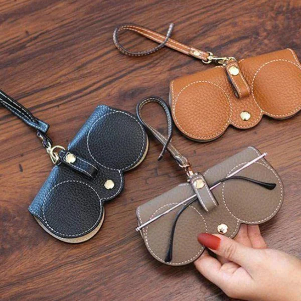 Elegante custodia per occhiali in pelle per donne – Borsa compatta per occhiali da sole con cinturino e protezione