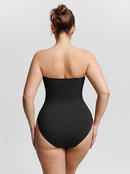 Costume da bagno modellante a bandeau con scollatura a V e spalline – Elegante costume da bagno modellante per donne