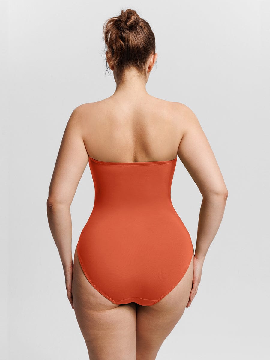 Costume da bagno modellante a bandeau con scollatura a V e spalline – Elegante costume da bagno modellante per donne
