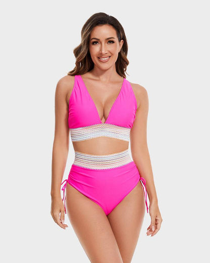 Costume da bagno elegante per donne con pantaloni a vita alta – Scollatura a V e modellante