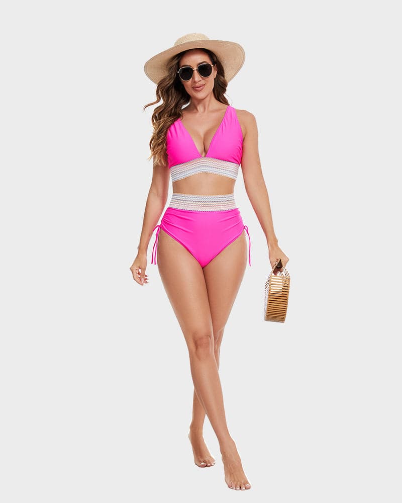 Costume da bagno elegante per donne con pantaloni a vita alta – Scollatura a V e modellante
