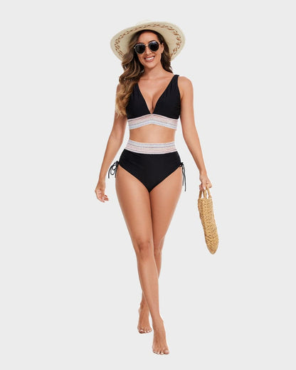 Costume da bagno elegante per donne con pantaloni a vita alta – Scollatura a V e modellante