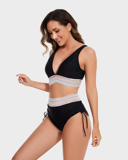 Costume da bagno elegante per donne con pantaloni a vita alta – Scollatura a V e modellante