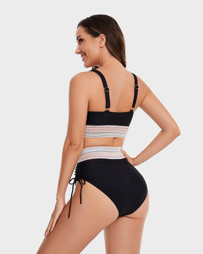 Costume da bagno elegante per donne con pantaloni a vita alta – Scollatura a V e modellante