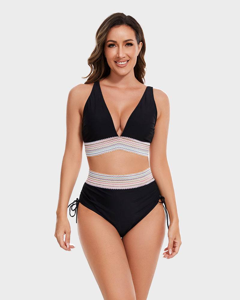 Costume da bagno elegante per donne con pantaloni a vita alta – Scollatura a V e modellante