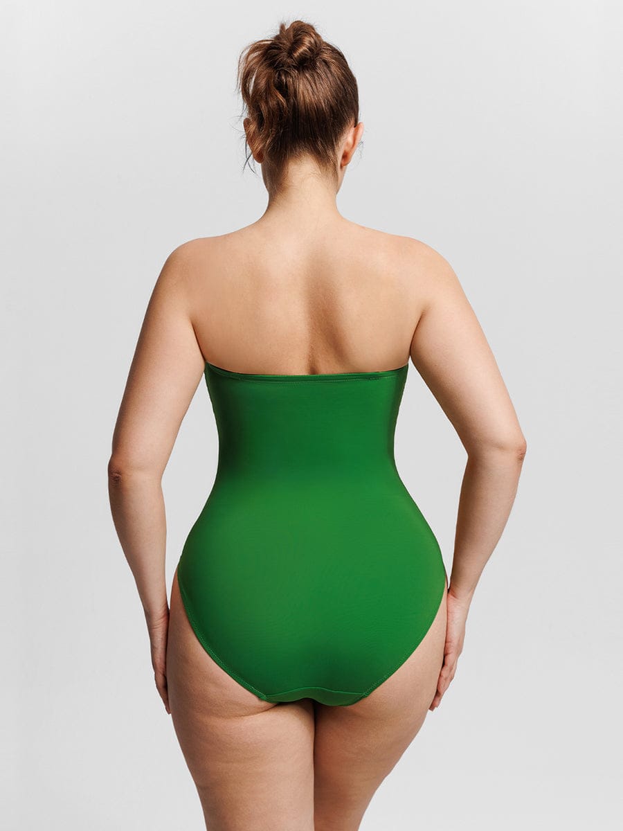 Costume da bagno modellante a bandeau con scollatura a V e spalline – Elegante costume da bagno modellante per donne