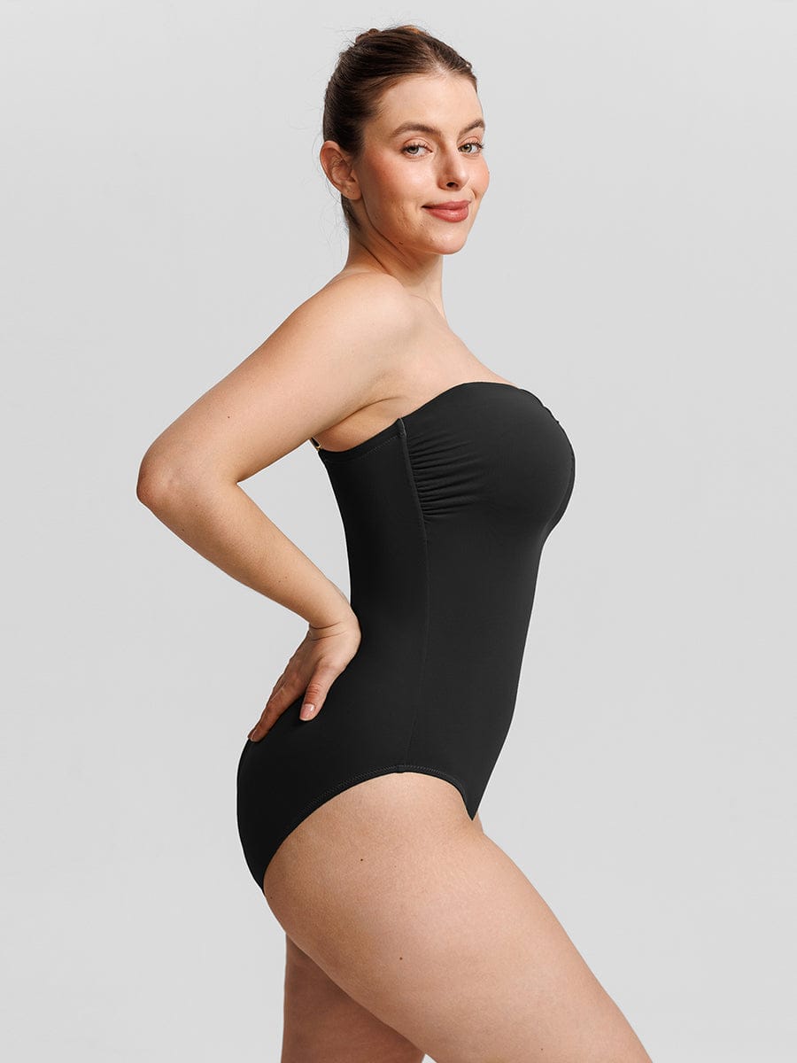 Costume da bagno modellante a bandeau con scollatura a V e spalline – Elegante costume da bagno modellante per donne