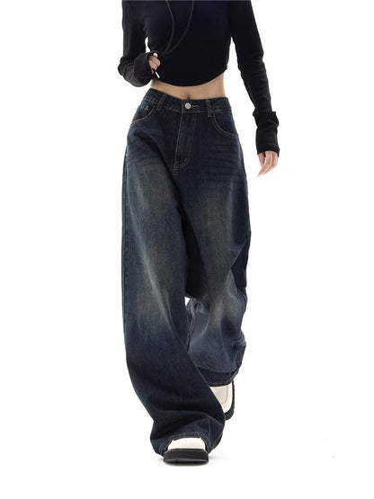 Aelune - Jeans Boyfriend Baggy Vintage degli anni '90 con effetto alta vita per donne