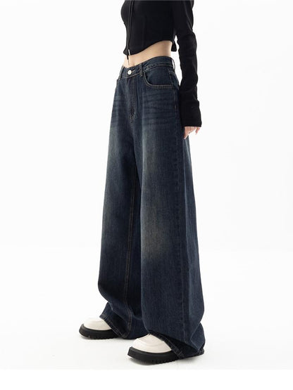 Aelune - Jeans Boyfriend Baggy Vintage degli anni '90 con effetto alta vita per donne