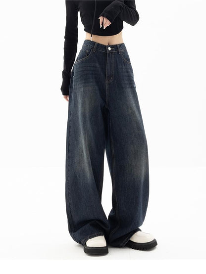 Aelune - Jeans Boyfriend Baggy Vintage degli anni '90 con effetto alta vita per donne