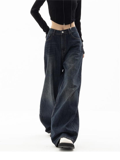 Aelune - Jeans Boyfriend Baggy Vintage degli anni '90 con effetto alta vita per donne