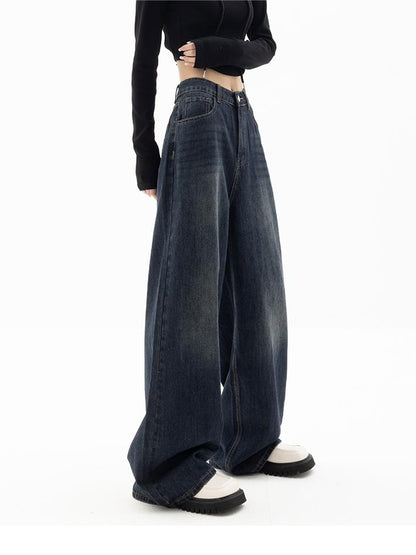 Aelune - Jeans Boyfriend Baggy Vintage degli anni '90 con effetto alta vita per donne