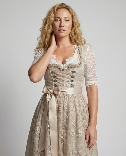 Abito Dirndl Elegante in Pizzo per Donne – Vestito Tradizionale Attillato con Fiocco e Charme Vintage