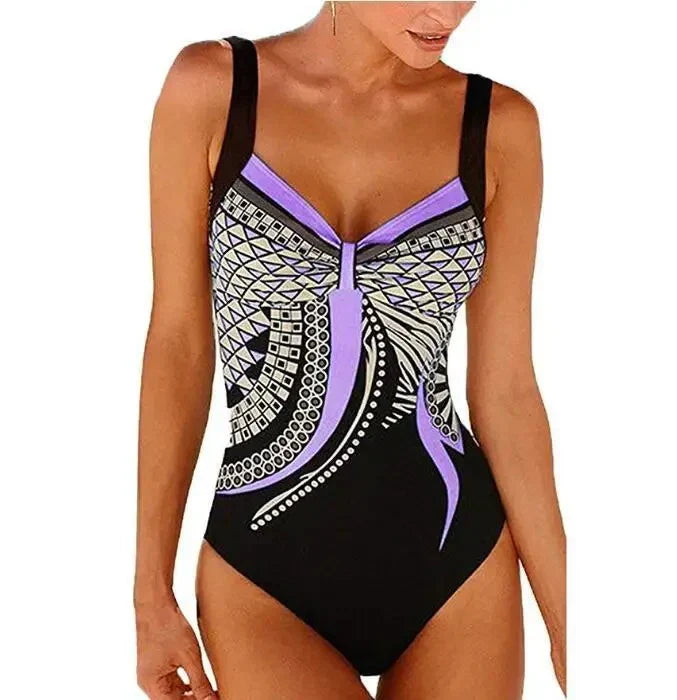 Costume da bagno elegante per donne – Design modellante con stampa e scollo a V