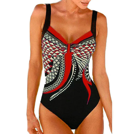Costume da bagno elegante per donne – Design modellante con stampa e scollo a V