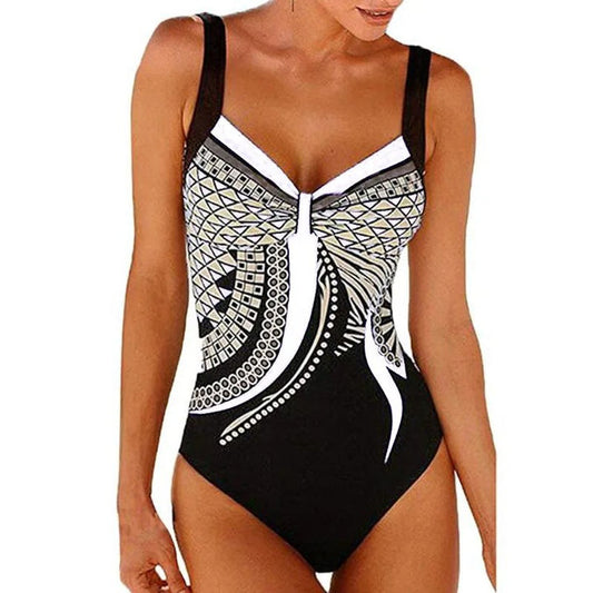 Costume da bagno elegante per donne – Design modellante con stampa e scollo a V