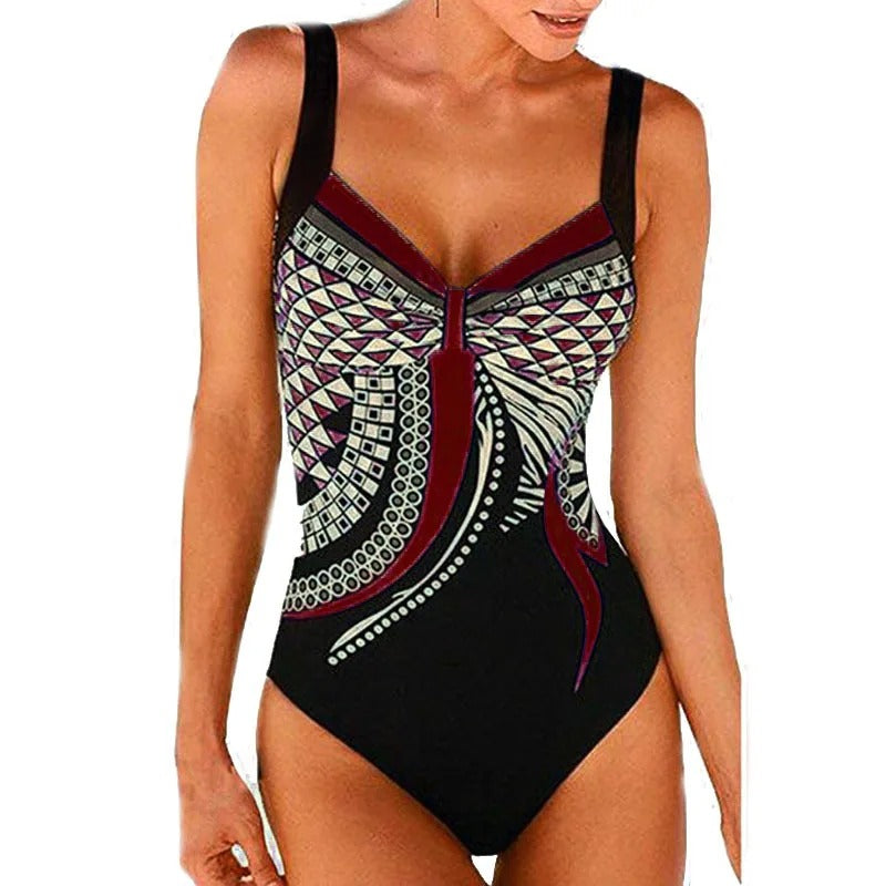 Costume da bagno elegante per donne – Design modellante con stampa e scollo a V