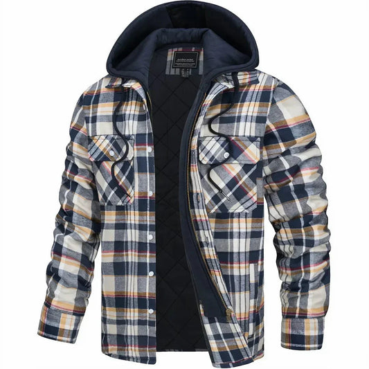 Léon - Giacca a cappuccio a quadri per uomo | Fodera in Sherpa | Strato Casual e Caldo