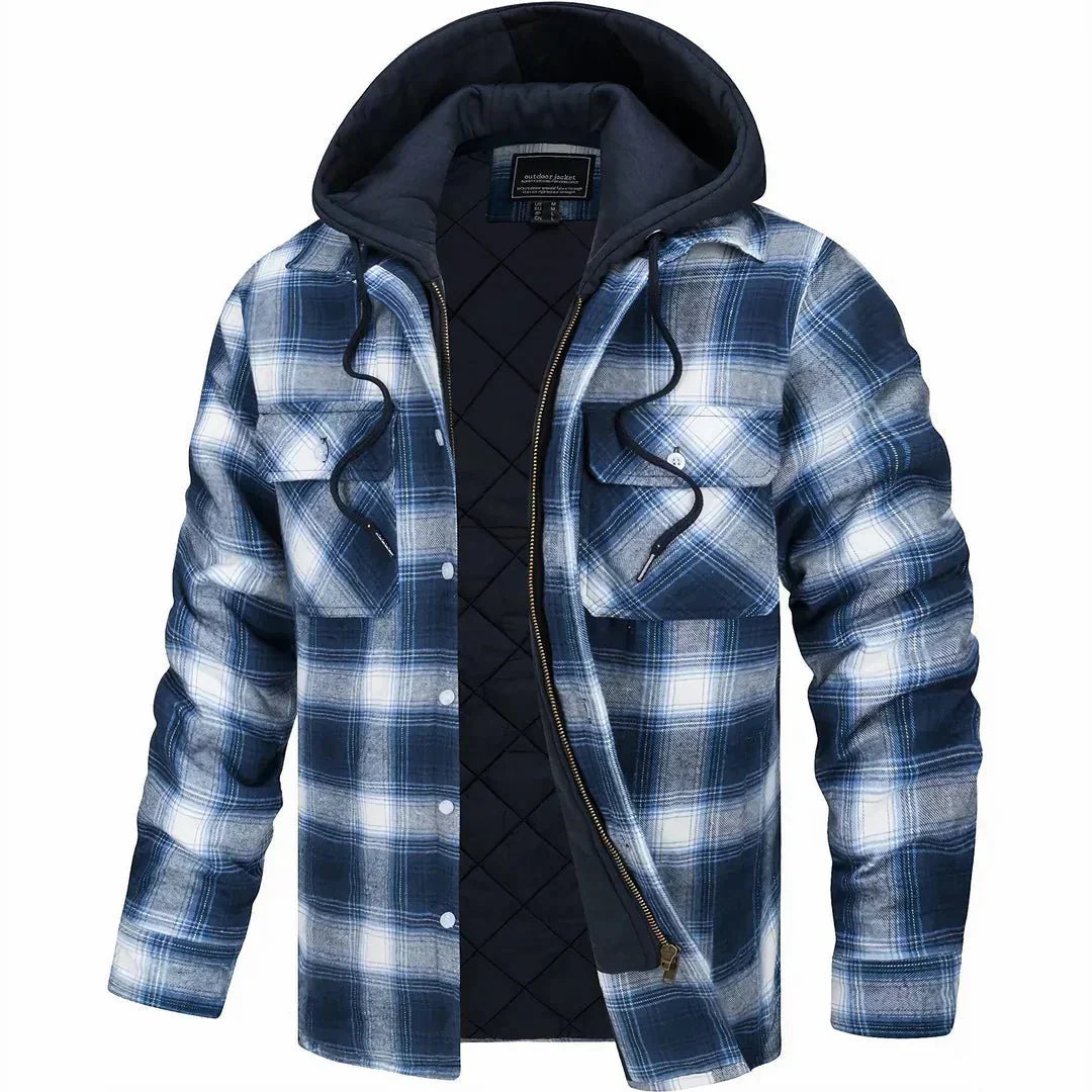 Léon - Giacca a Cappuccio a Quadri per Uomo | Fodera Sherpa | Strato Casual e Caldo