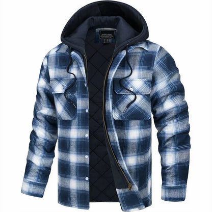 Léon - Giacca a Cappuccio a Quadri per Uomo | Fodera Sherpa | Strato Casual e Caldo