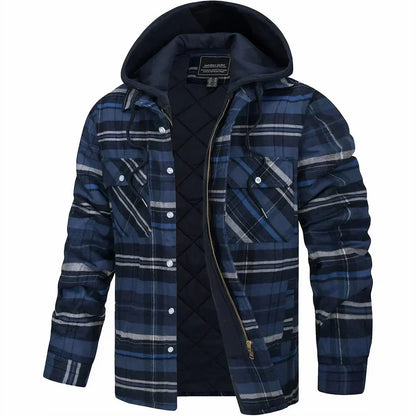 Léon - Giacca a cappuccio a quadri per uomo | Fodera in Sherpa | Strato Casual e Caldo
