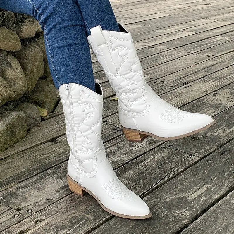 Lunéaëlle - Stivali da Cowboy Ricamati Metallici in Stile Western | Must-Have Moda per Primavera e Festival