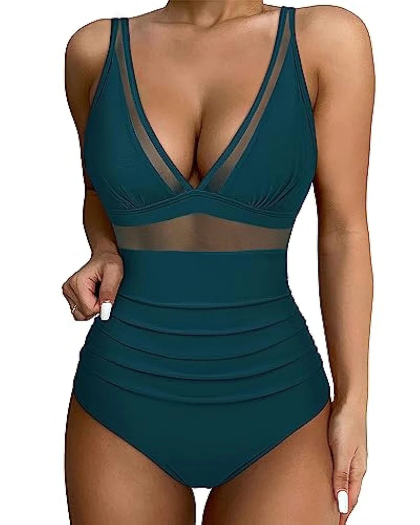 Costume da bagno elegante per donne con dettagli in rete – Scollo a V profondo e modellante