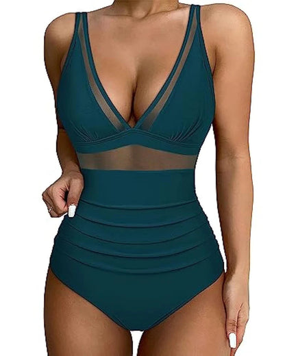 Costume da bagno elegante per donne con dettagli in rete – Scollo a V profondo e modellante